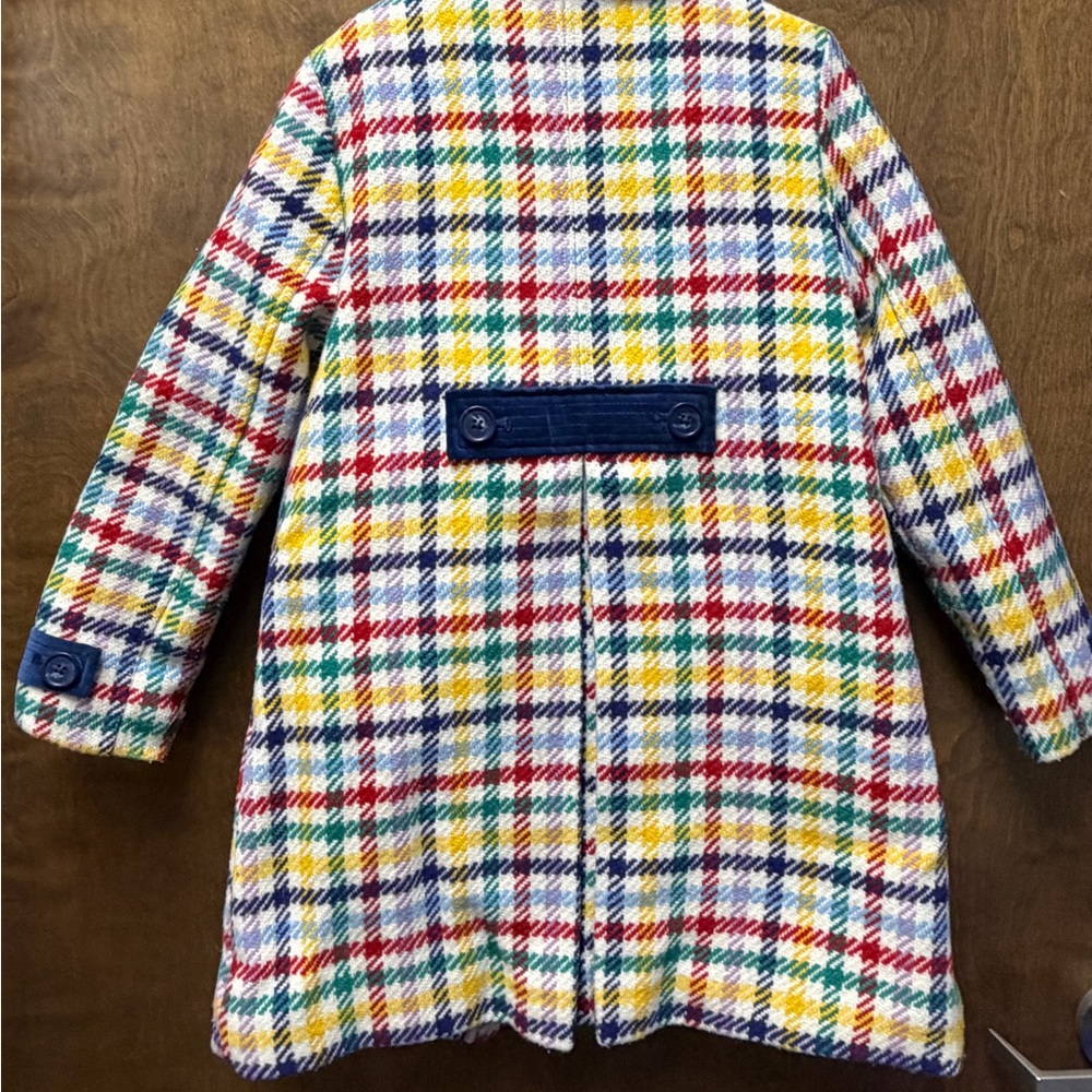 Mini Boden Multicolor Plaid Coat with Blue Collar - Picture 2 of 5